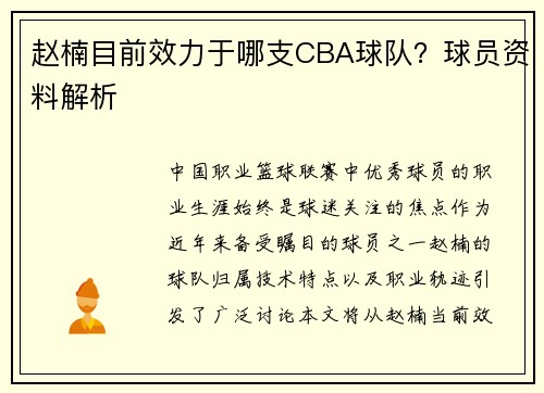 赵楠目前效力于哪支CBA球队？球员资料解析