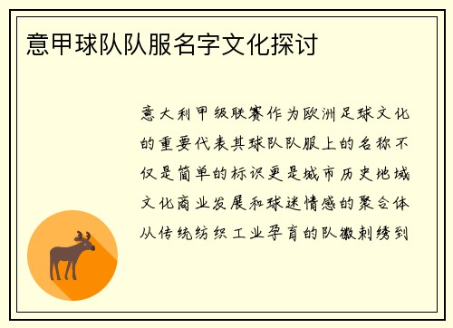 意甲球队队服名字文化探讨